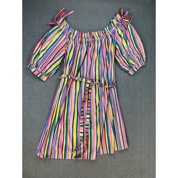 Eloquii Dress Striped Off the Shoulder Rainbow Mini Size 16 - Picture 4 of 12